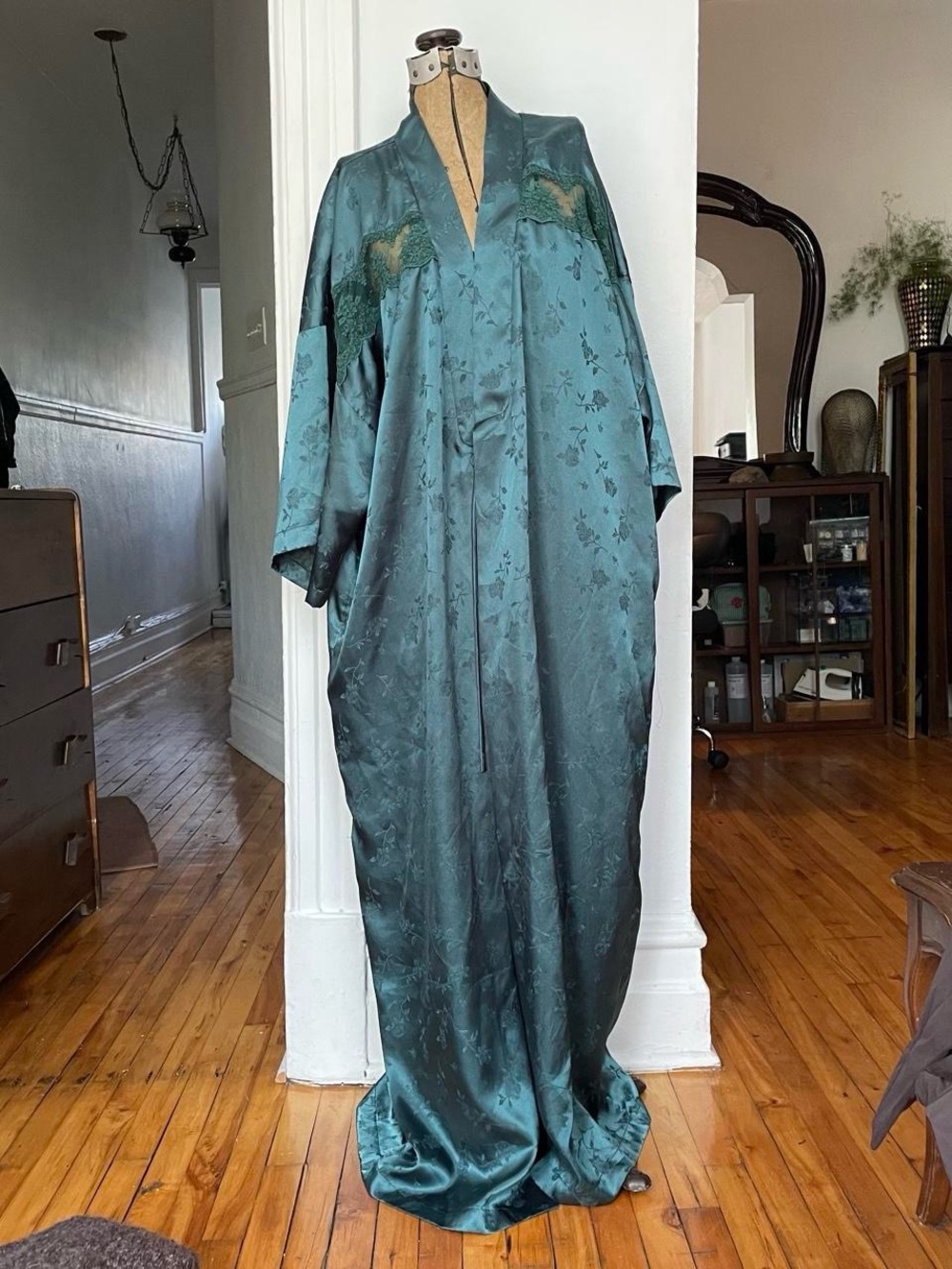 Teal Satin Floral Robe